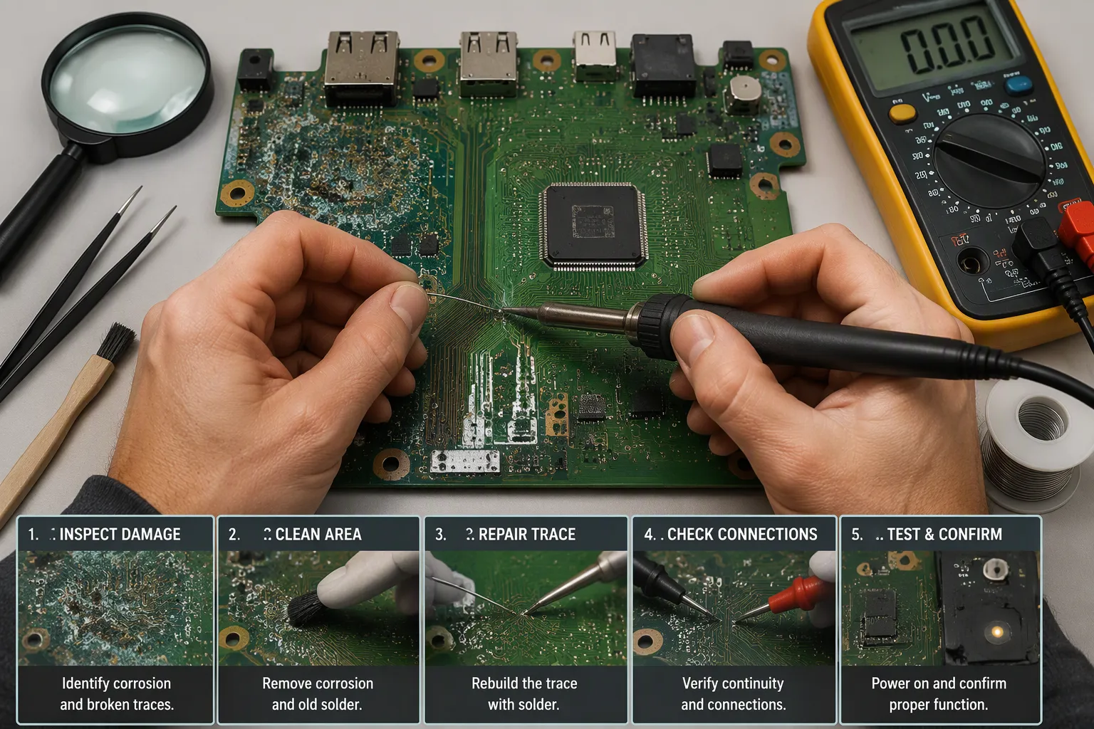 How to Repair Corroded PCB Traces and Components Step by Step